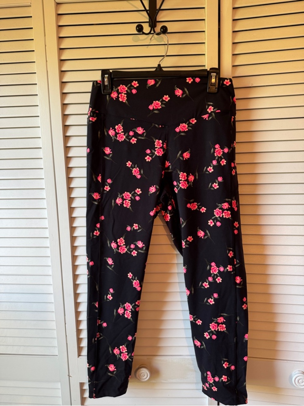 PINK Victoria's Secret Black Leggings with Pink Floral Pattern